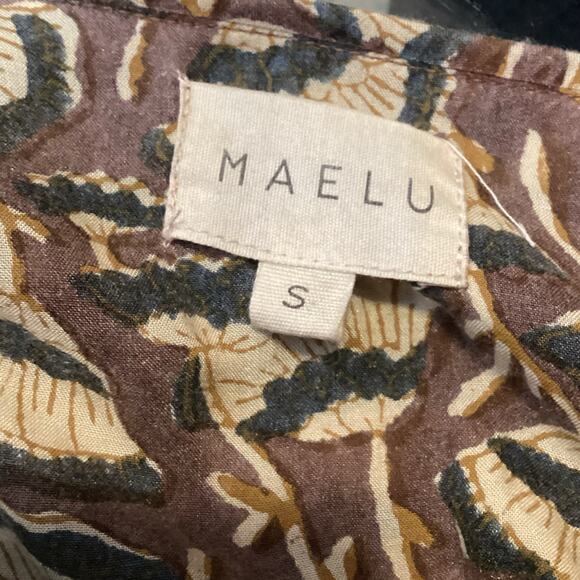 Maleu Washed Cotton Block Print Burgundy Floral Tiered Maxi Dress S - Picture 7 of 8